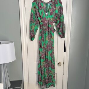 Elegant Green and Purple Paisley Maxi Dress by Melissa Odabash